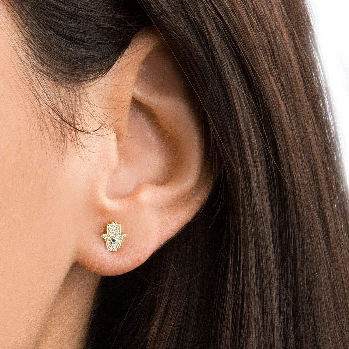 Pave Mini Hamsa Earrings