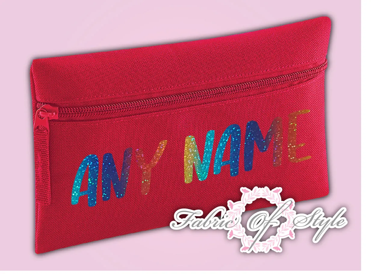 Personalised Any Name Rainbow Glitter Pencil Case Kids Office Stationery Back To School Zip School Bag