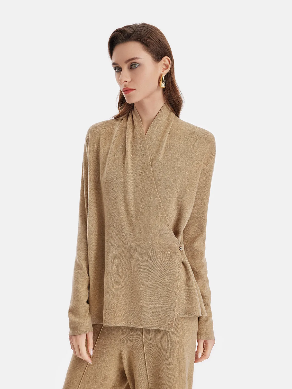 Premium Cashmere Cross-Neck Wrap Top