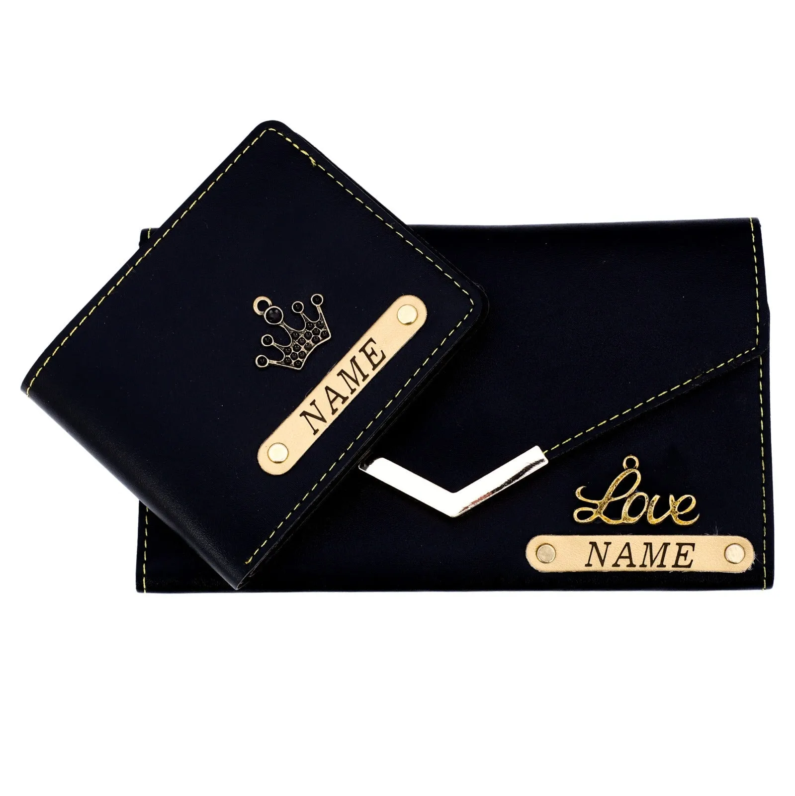 Premium Quality Customized Wallet Combo For Couple | Black Color