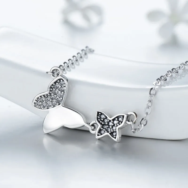 Retro Zircon Inlaid Sterling Silver Necklace with Butterfly Collarbone Chain