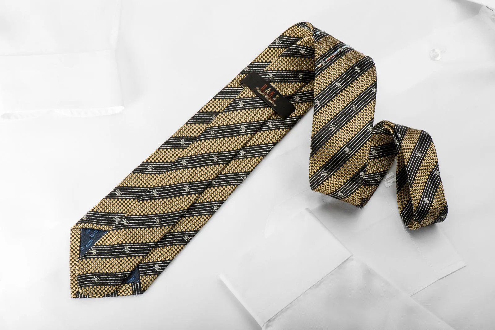 Rhinestone Silk Tie Black Gold Striped With Silver Sparkles