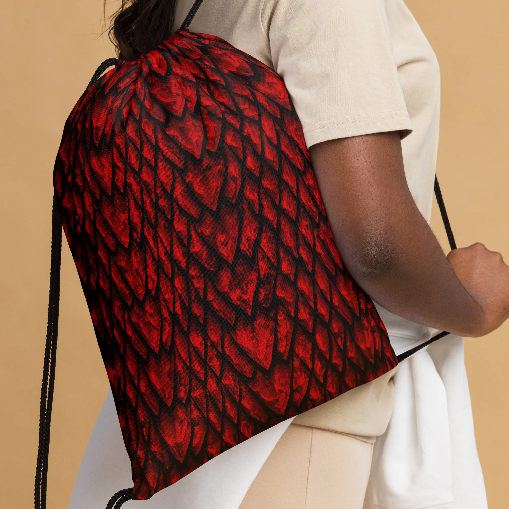 Ruby Dragon Scale Drawstring Bag