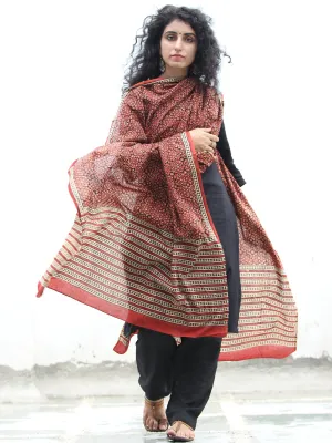 Rust Black Beige Cotton Hand Block Printed Dupatta   - D04170408