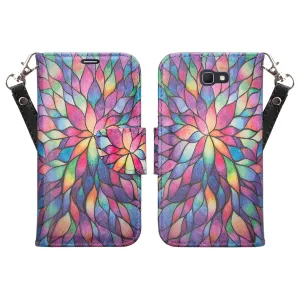 Samsung  Galaxy J5 Prime Case, Wrist Strap Magnetic Fold[Kickstand] Pu Leather Wallet Case with ID & Credit Card Slots for Samsung  Galaxy J5 Prime - Rainbow Flower