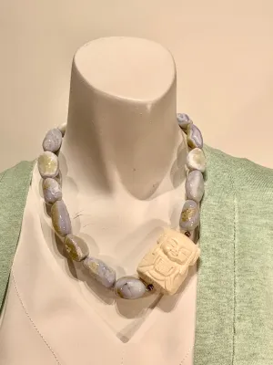 Semi Precious Blue Lace Agate One of a Kind Necklace Made in California.