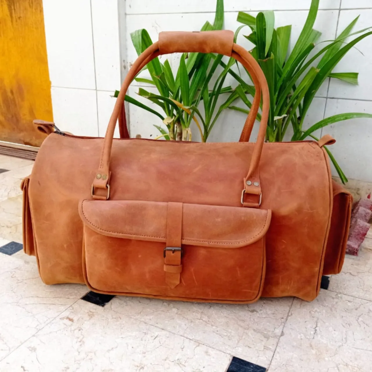 Shangrila Tan Leather Gym Bag