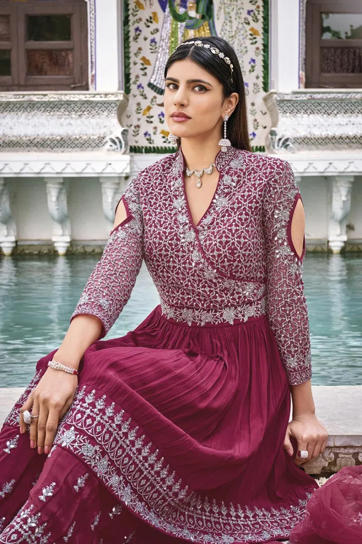 Splendid Pink Pure Georgette Embroidered Sharara Suit