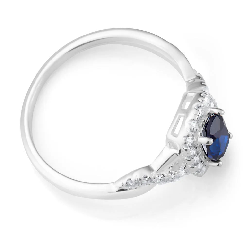 Sterling Silver Created Sapphire and Zirconia Ring