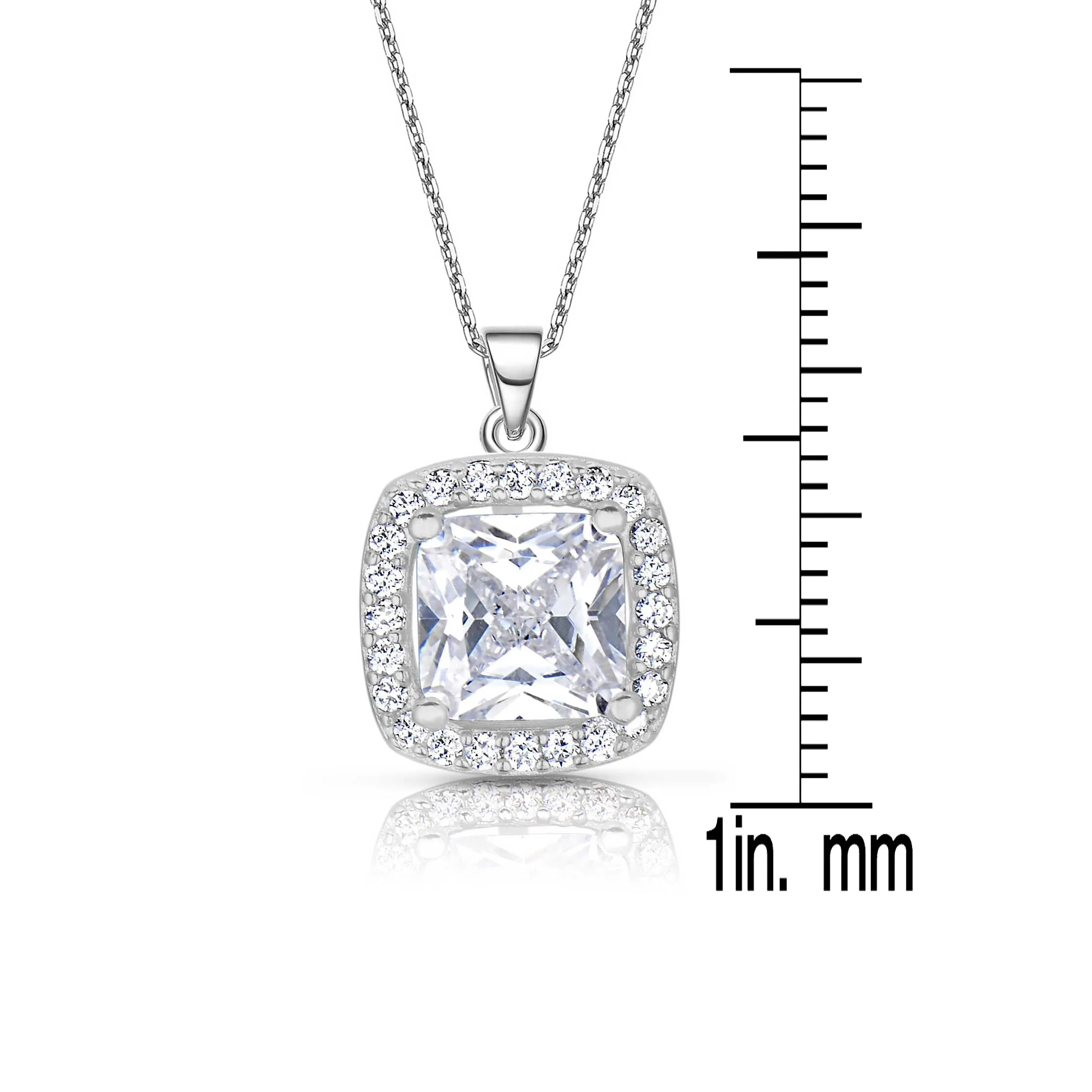 Sterling Silver Cubic Zirconia Square Shape Necklace