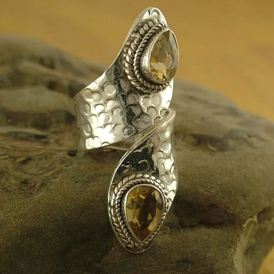 Sterling Silver Wrap Ring with Citrine Gemstone Jewelry - Golden | NOVICA