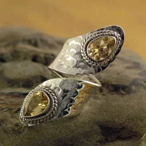 Sterling Silver Wrap Ring with Citrine Gemstone Jewelry - Golden | NOVICA