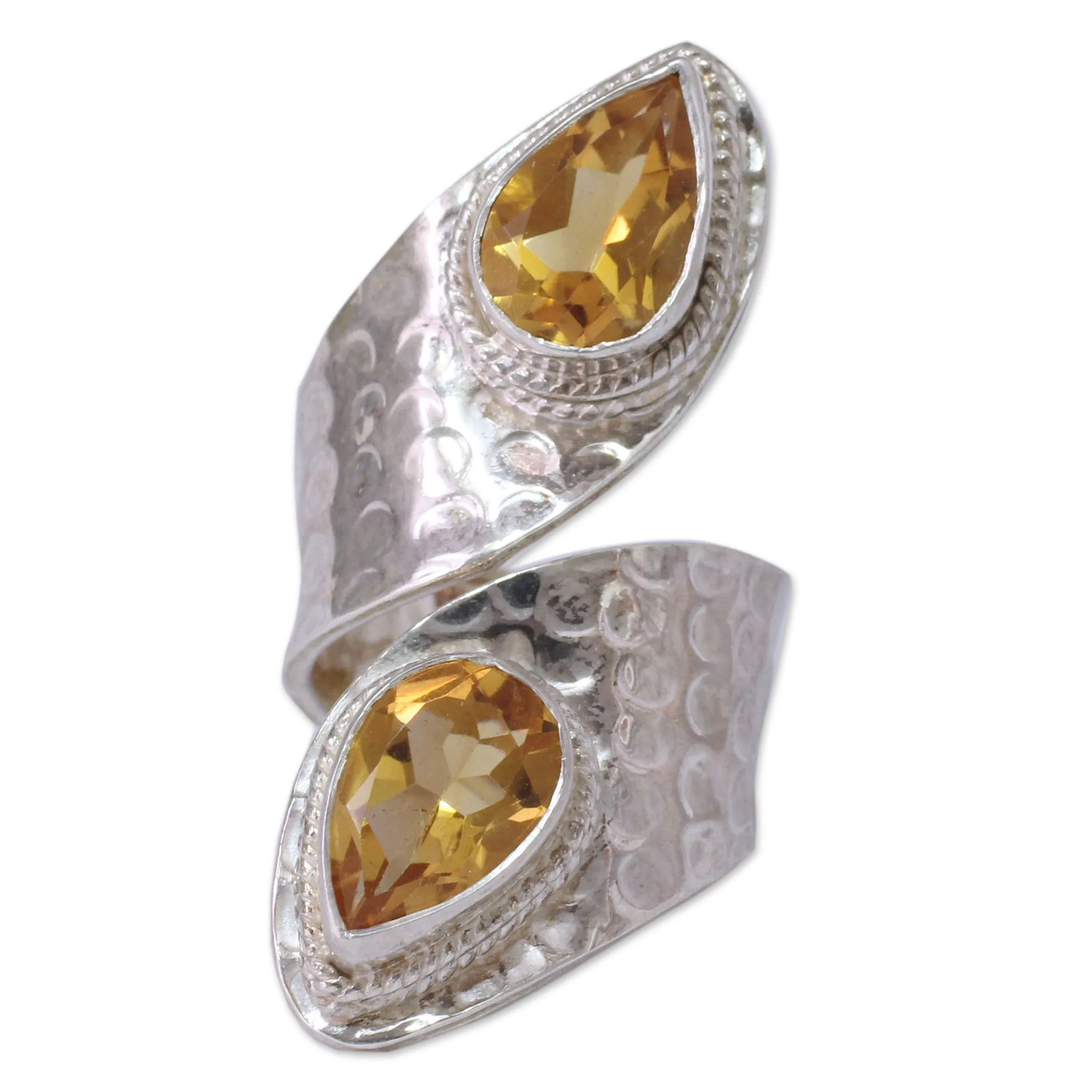 Sterling Silver Wrap Ring with Citrine Gemstone Jewelry - Golden | NOVICA