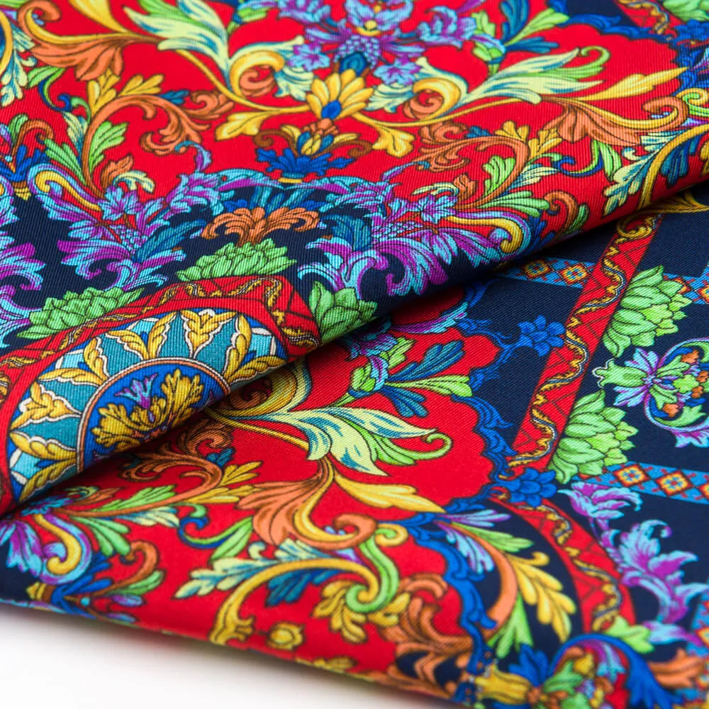 Taormina Art Blue and Red Silk Twill Pocket Square