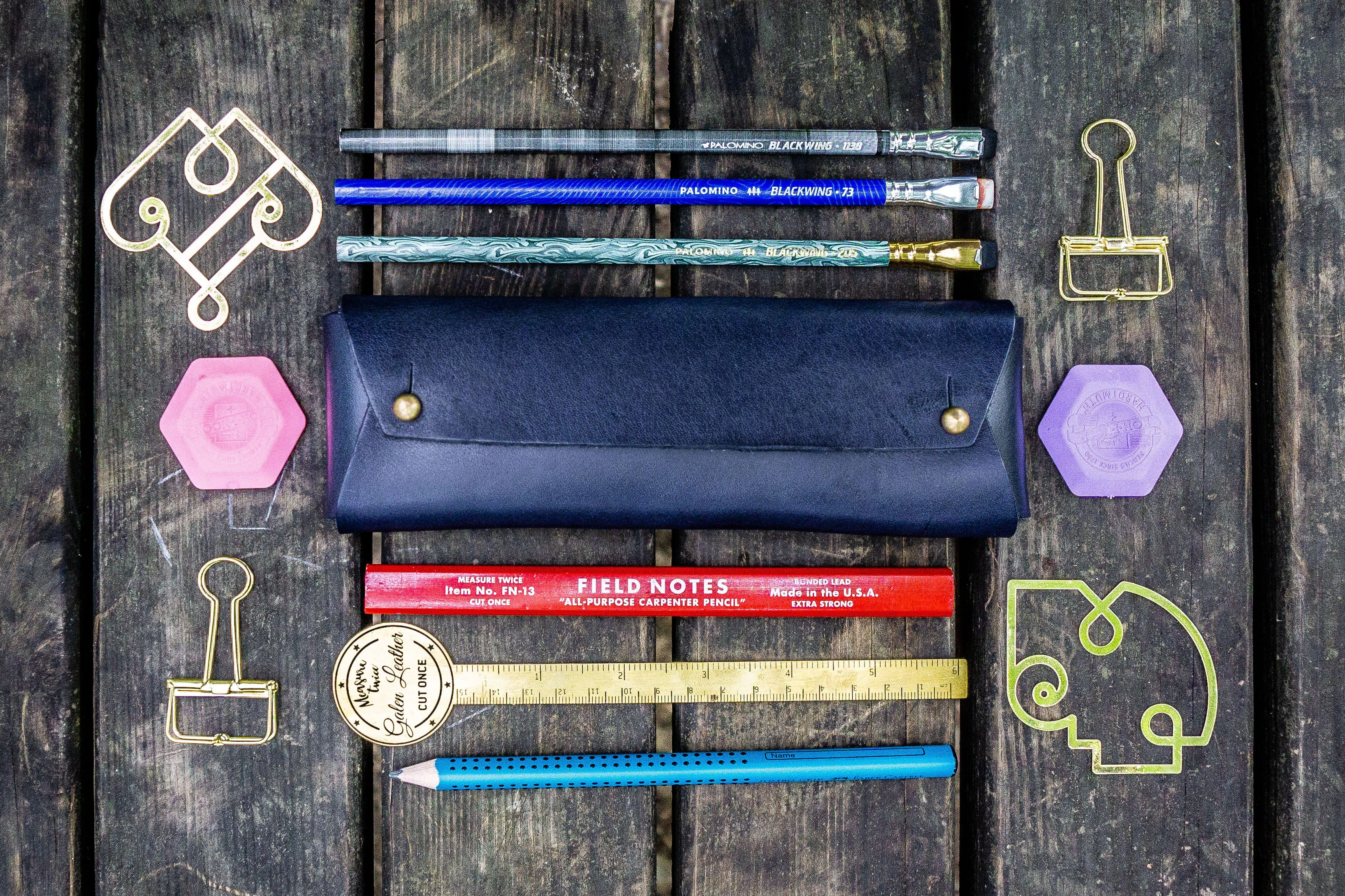 The Student Leather Pencil Case - Navy Blue