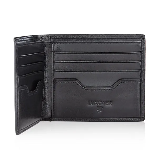 Traditional vegetable tanned leather wallet in black - 8 card slot