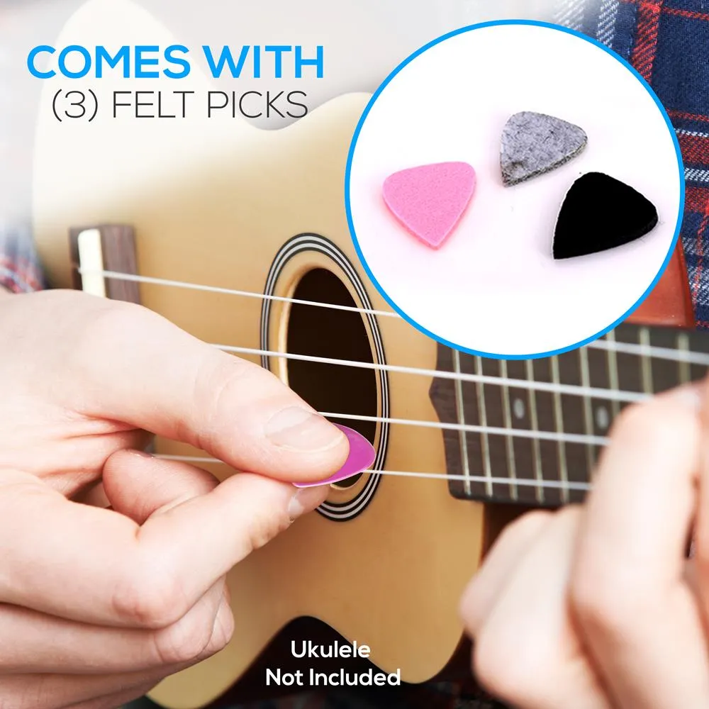 Ukulele Accessory Kit - Handy Digital Tuner, Sturdy Gig Bag, Detachable Ukulele Strap With 3 Pcs. Felt Picks & Finger Guide