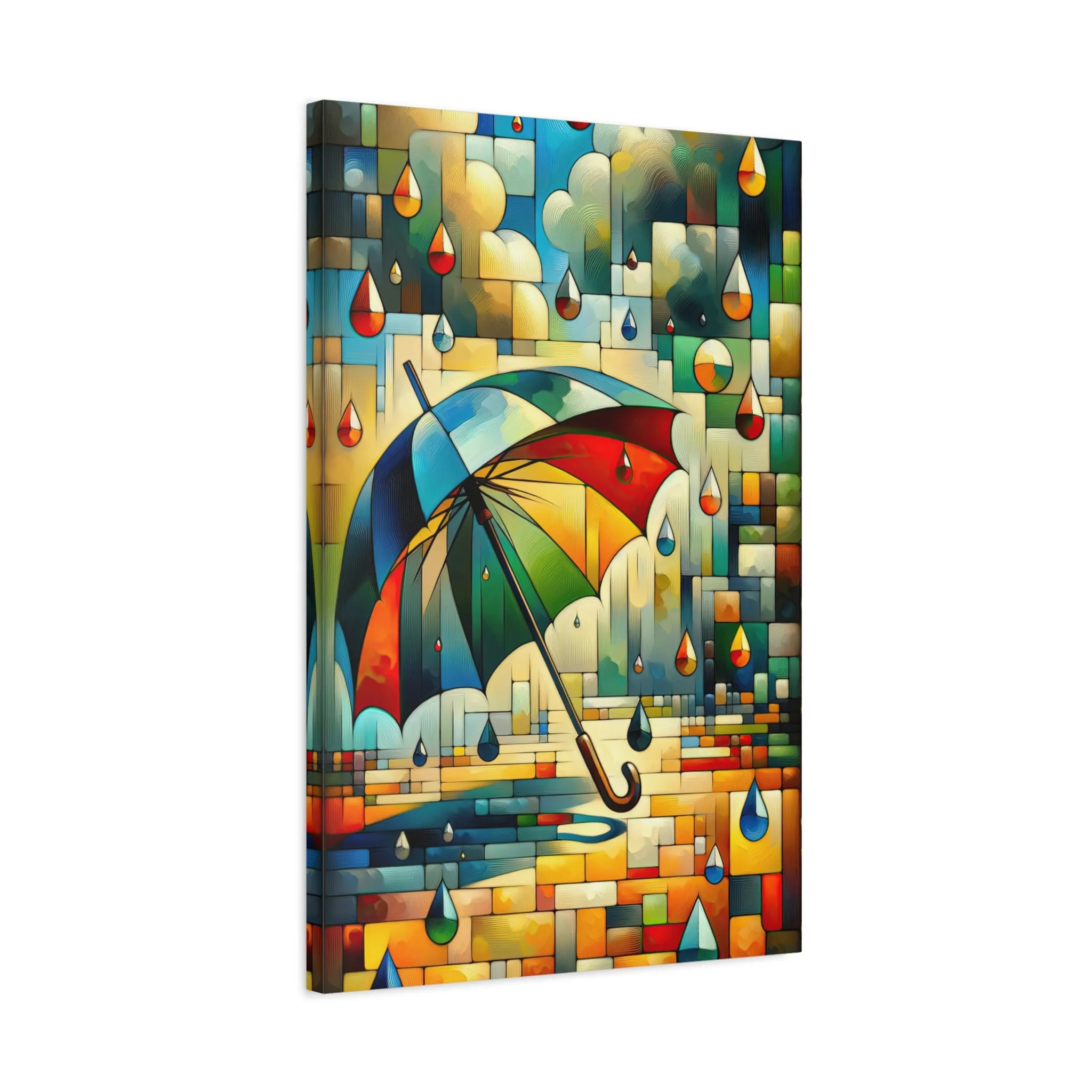 Umbrella's Embrace: A Cubist Wall Art Print - canvas