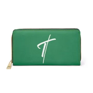 Uniquely You Womens Wallet - Zip Purse / Green & White Cross