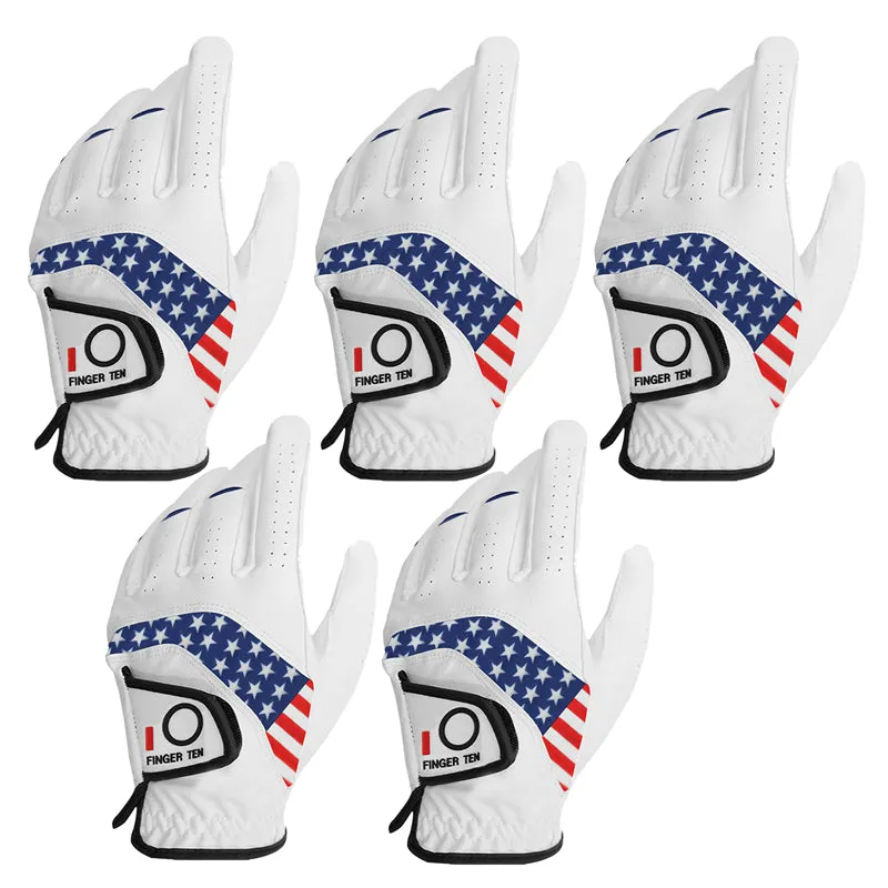 USA Flag Golf Gloves Men Leather All Weather Grip 5 Pack