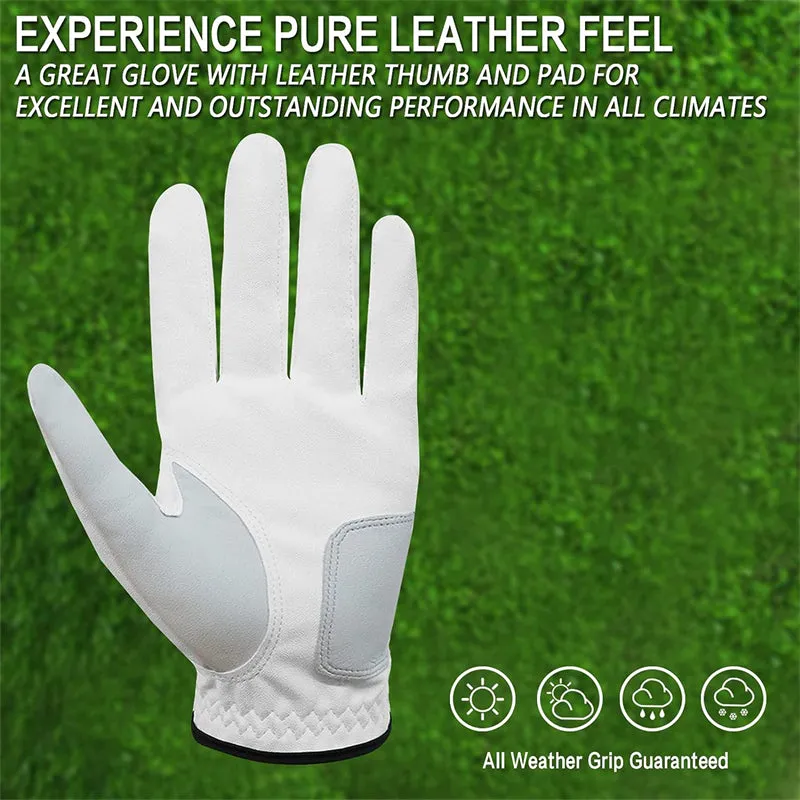 USA Flag Golf Gloves Men Leather All Weather Grip 5 Pack