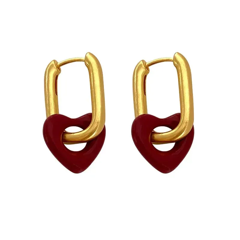 VAIGE Dazzling Red Heart Square Hoop Gold Earrings