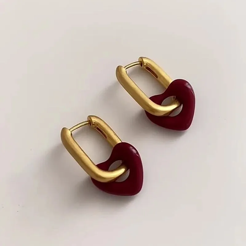 VAIGE Dazzling Red Heart Square Hoop Gold Earrings