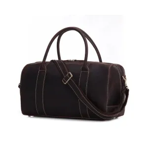 Vintage Genuine Full Grain Leather Travel Weekender Bag Dark Brown