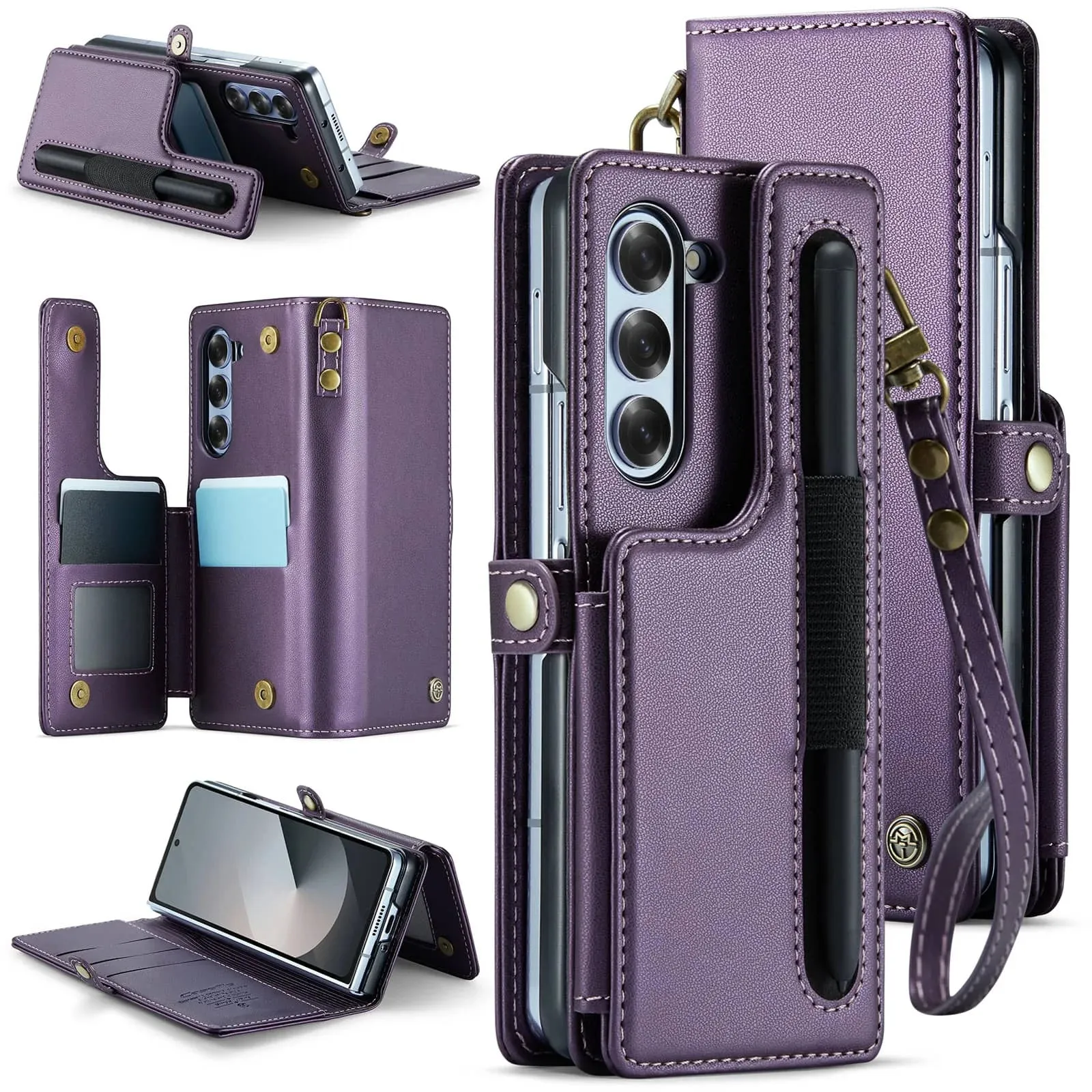 Wallet Phone Case with Pen Holder Slot with Wristlet Strap For Samsung Galaxy Z Fold 6