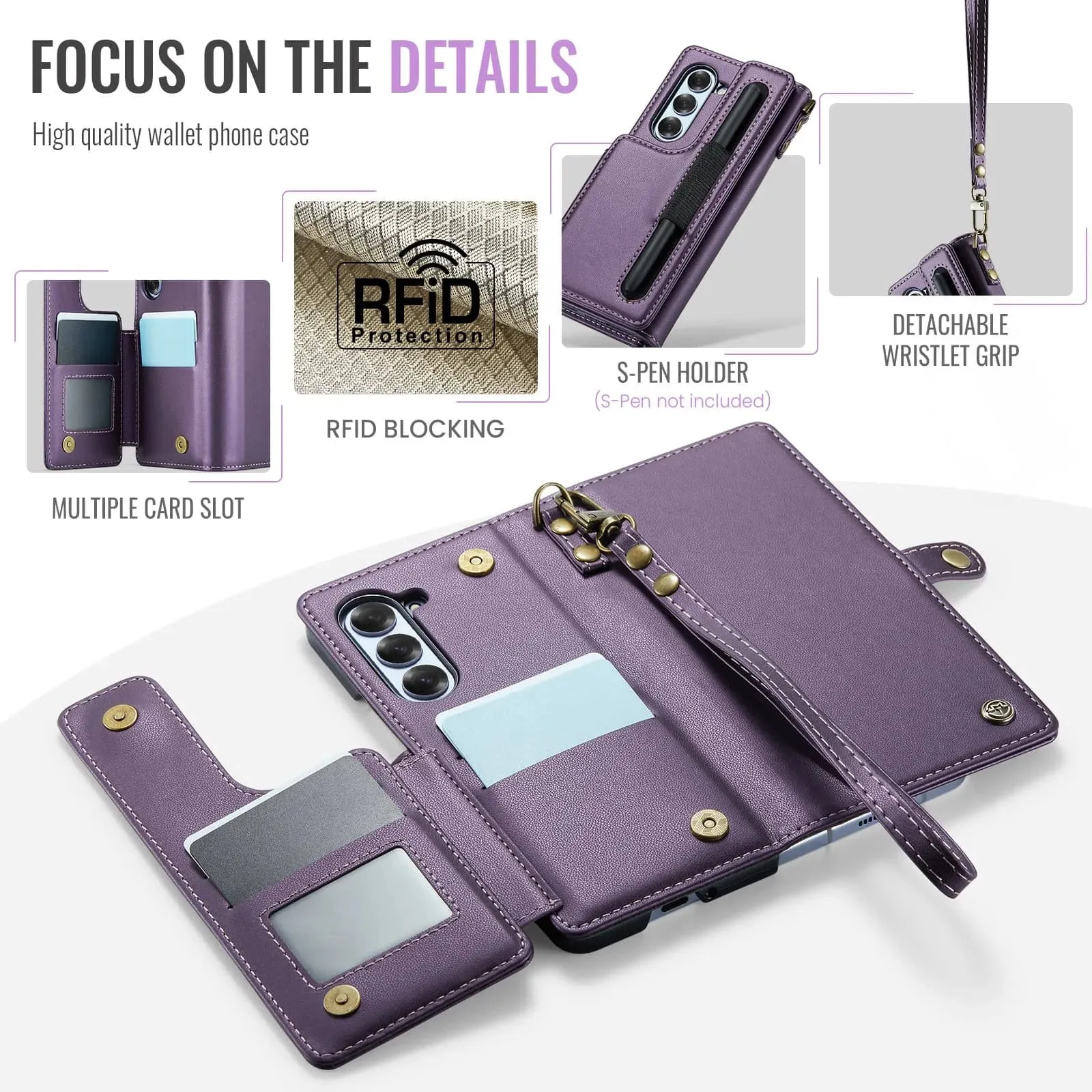 Wallet Phone Case with Pen Holder Slot with Wristlet Strap For Samsung Galaxy Z Fold 6