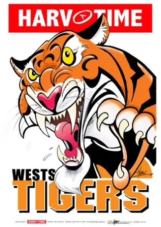 Wests Tigers, NRL Mascot Print Harv Time Poster