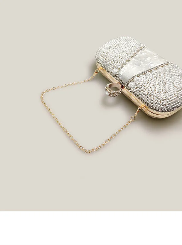 White Rose Diamond Pearl French Banquet Clutch Bag