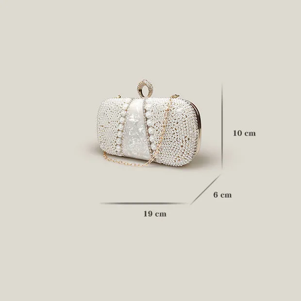 White Rose Diamond Pearl French Banquet Clutch Bag