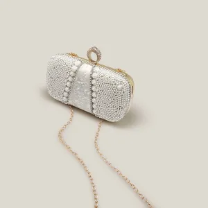 White Rose Diamond Pearl French Banquet Clutch Bag