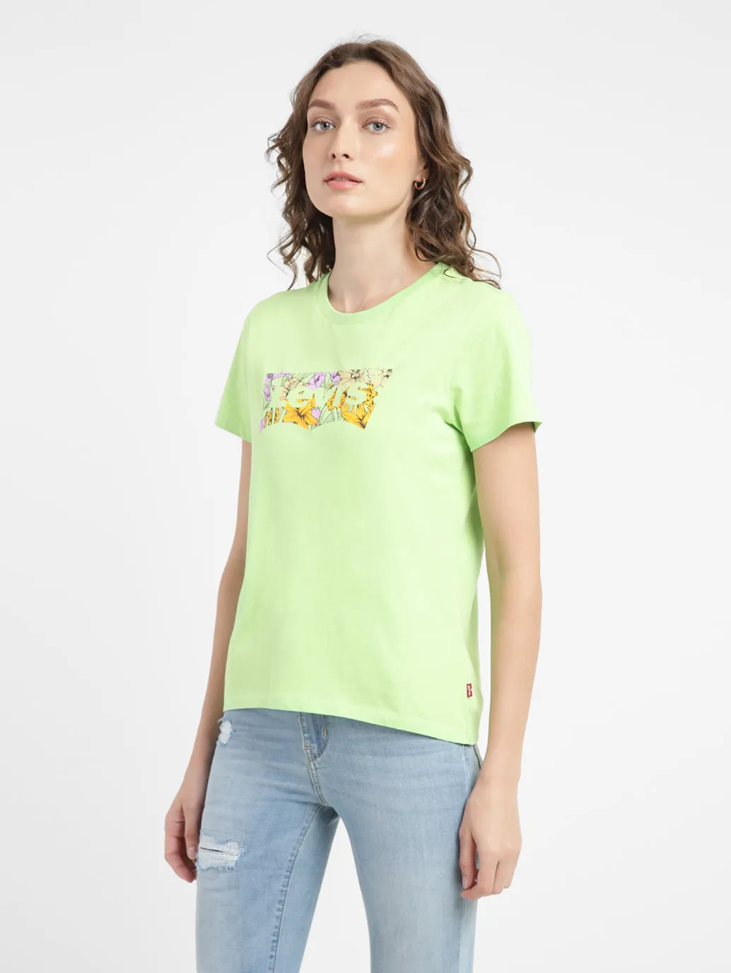 Women's Graphic Print Round Neck T-shirt Green