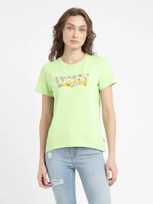 Women's Graphic Print Round Neck T-shirt Green