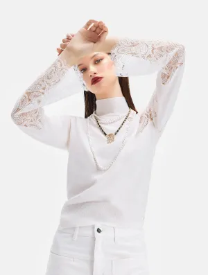 Wool Lace Embroidered Knits Top