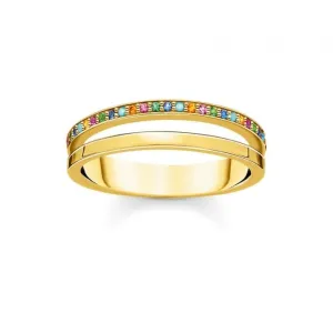 Yellow Gold Multicolour Stone Double Ring TR2316-488-7