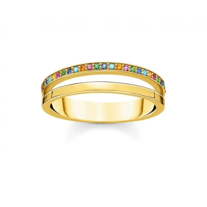 Yellow Gold Multicolour Stone Double Ring TR2316-488-7