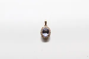 Yellow Gold Tanzanite with Diamond Halo Pendant