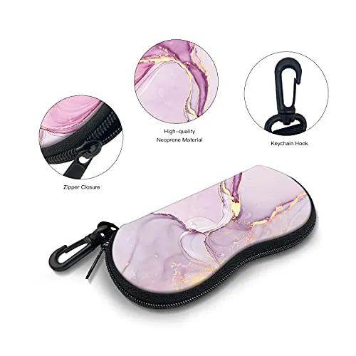 ZAXMEY Sunglasses Soft Case with Carabiner Ultra Light Neoprene Zipper Eyeglass, Pink Gold Marble