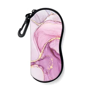 ZAXMEY Sunglasses Soft Case with Carabiner Ultra Light Neoprene Zipper Eyeglass, Pink Gold Marble