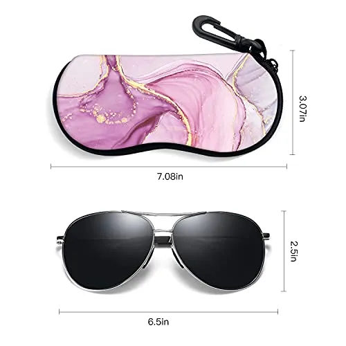 ZAXMEY Sunglasses Soft Case with Carabiner Ultra Light Neoprene Zipper Eyeglass, Pink Gold Marble